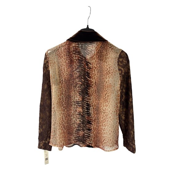 Y2K City Girl By Nancy Bolen Animal Print Sheer Button Front Top Velvet Collar L - Picture 4 of 7